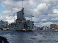 The Cruiser Aurora anchored in Saint Petersburg Harbor